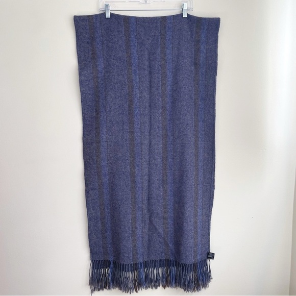 Baby Alpaca Scarf Tejidos Jose Cotacachi Ecuadorian Hand Knit striped blue grey - Picture 7 of 8